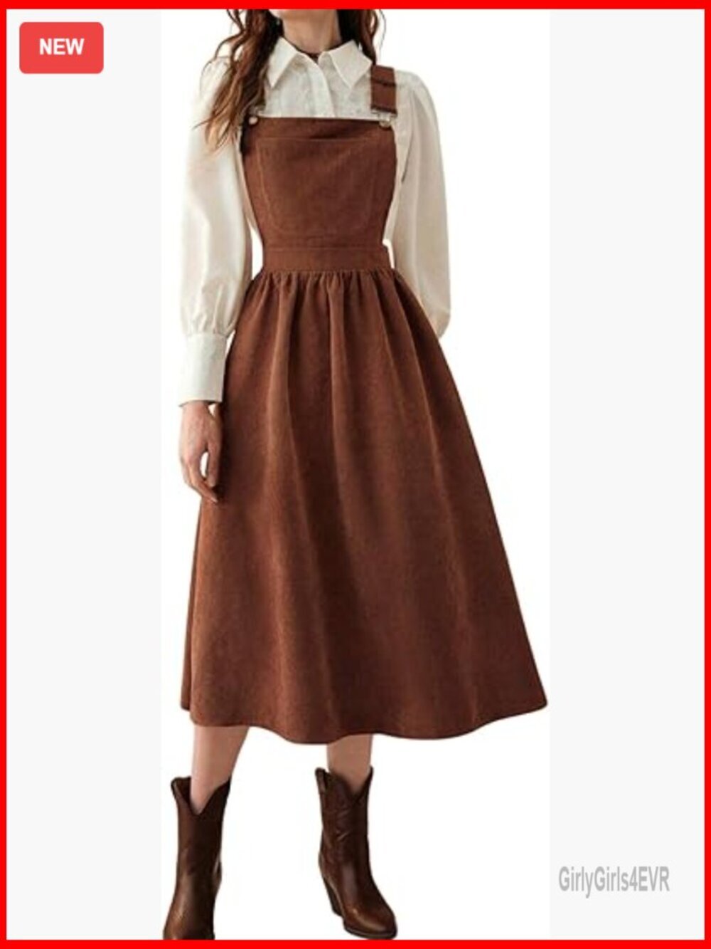 Women's Corduroy Overall Dress A-Line Midi Jumper with Adjustable Straps